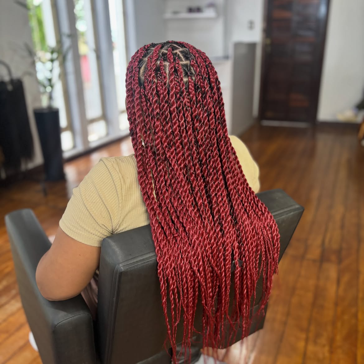 Vibrant Red Two Strand Twist Protective Braids