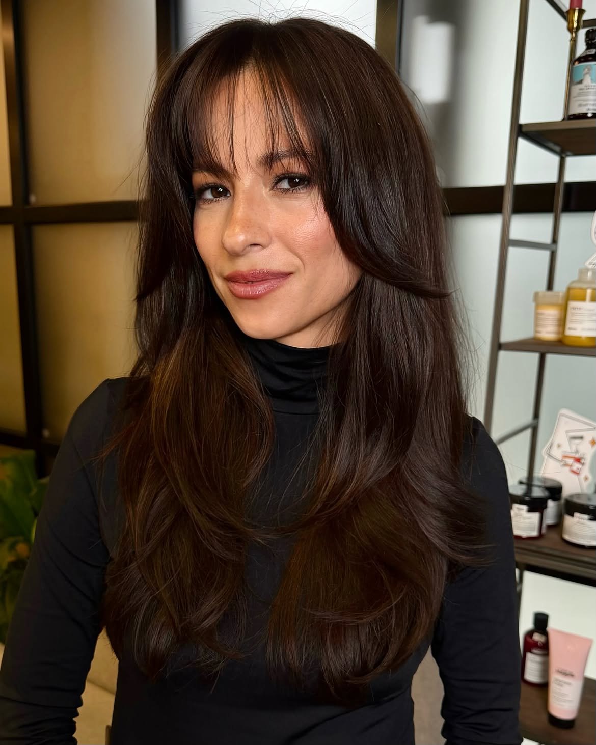 Volume Rich Long Layers With Soft Curtain Bangs