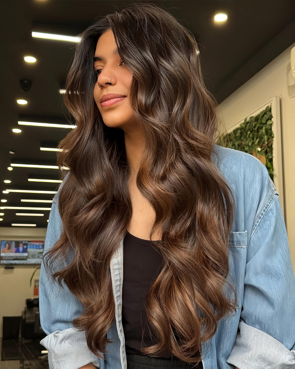 Voluminous Brunette Waves With Face Framing Layers