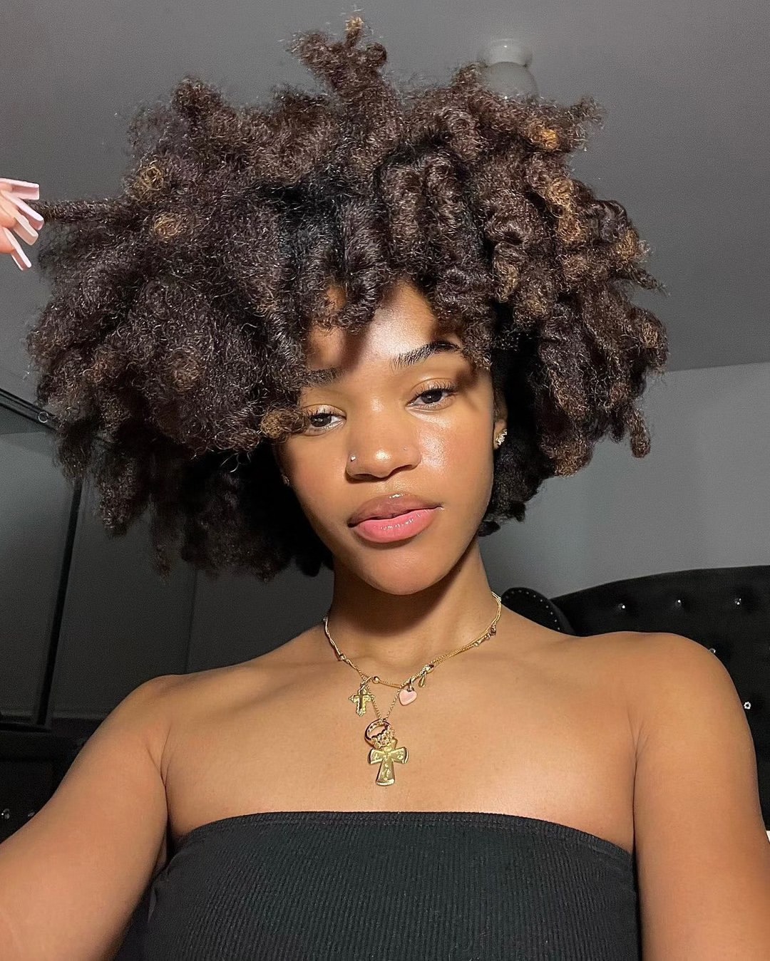 Voluminous Curly Shag With Dimensional Brown Highlights