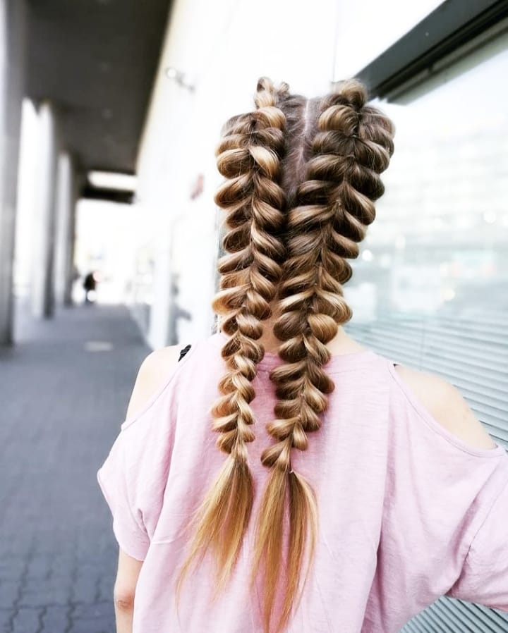 Voluminous Double Dutch Braids With Golden Highlights