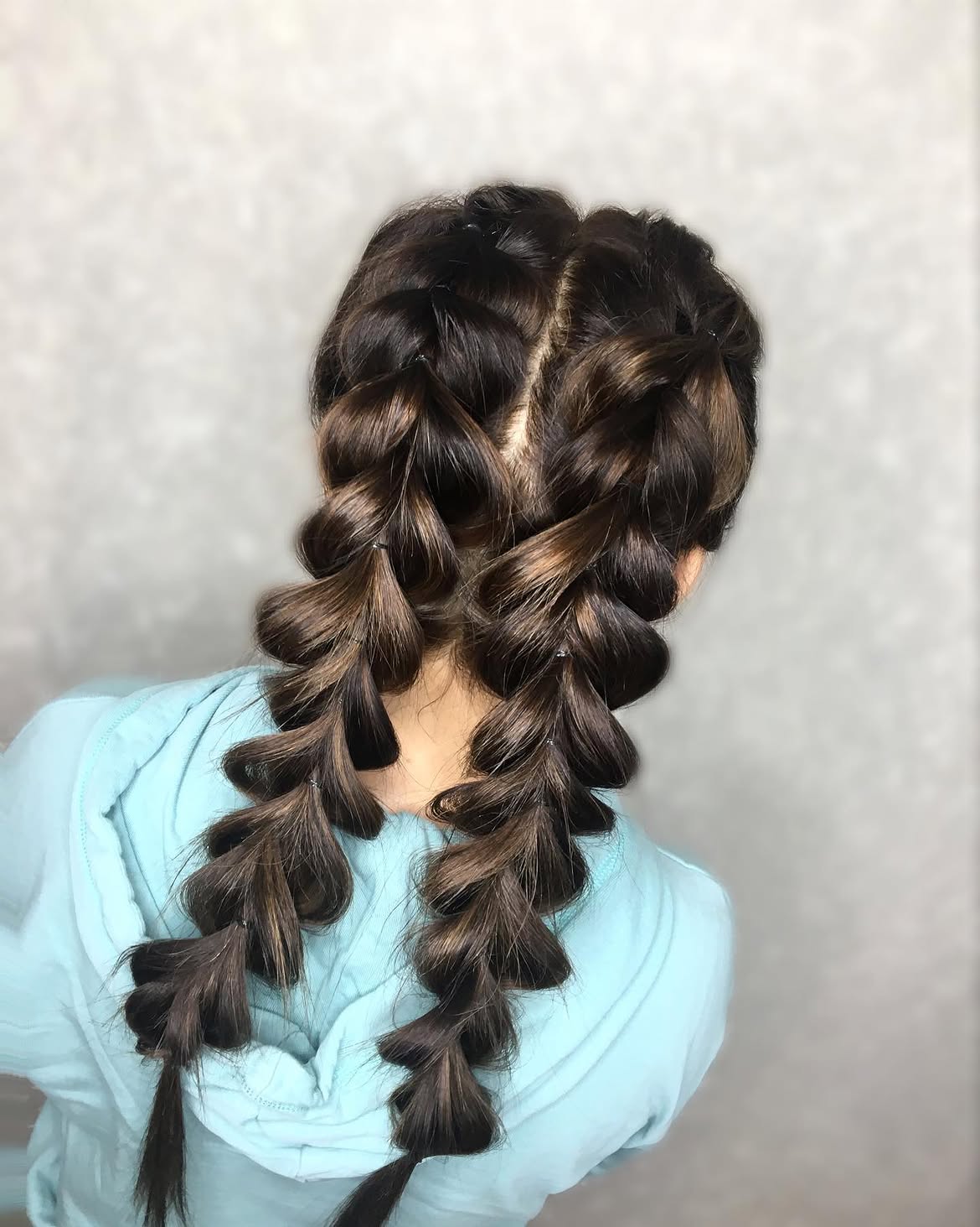 Voluminous Double French Braid With Espresso Highlights