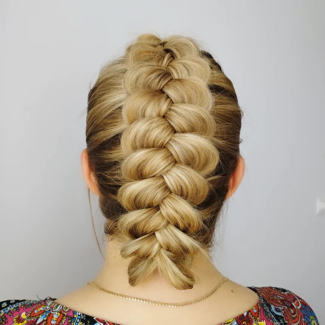 Voluminous Dutch Braid On Highlights Mid Back Length