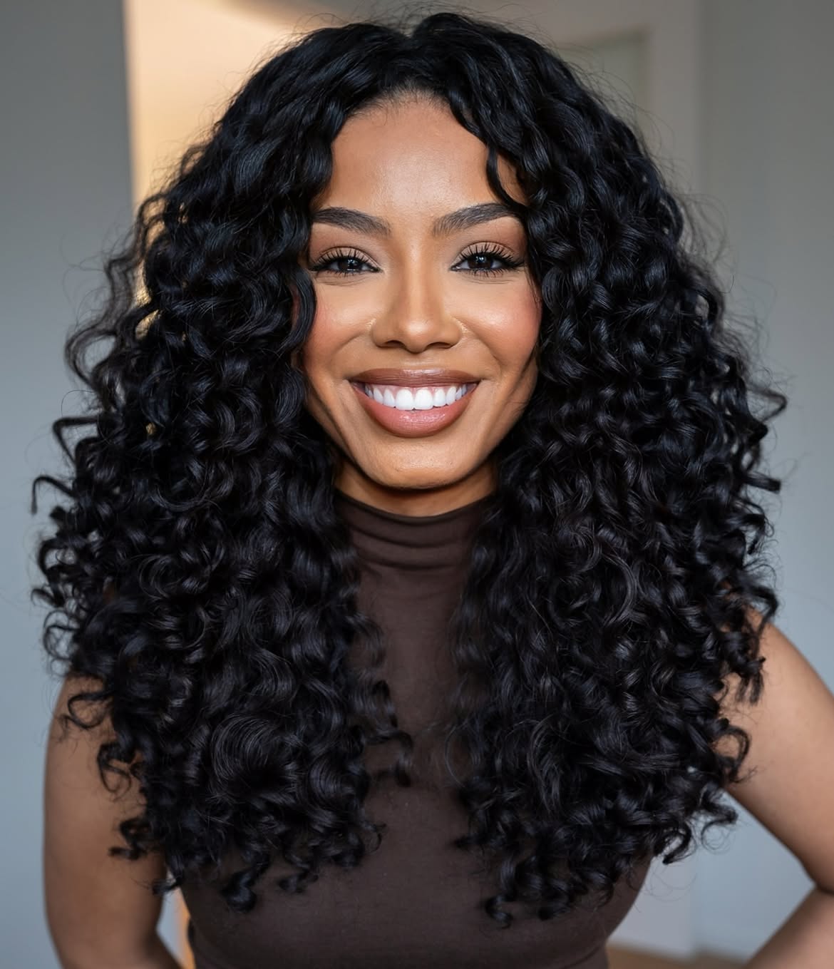 Voluminous Jet Black Curly Mid Back Layers