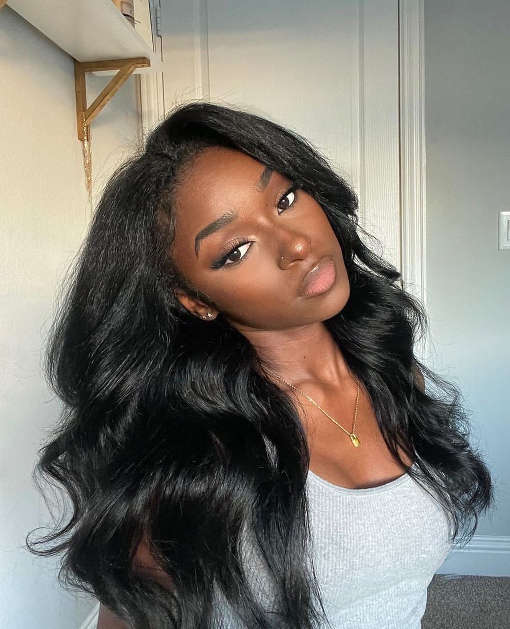 Voluminous Jet Black Waves With Side Part