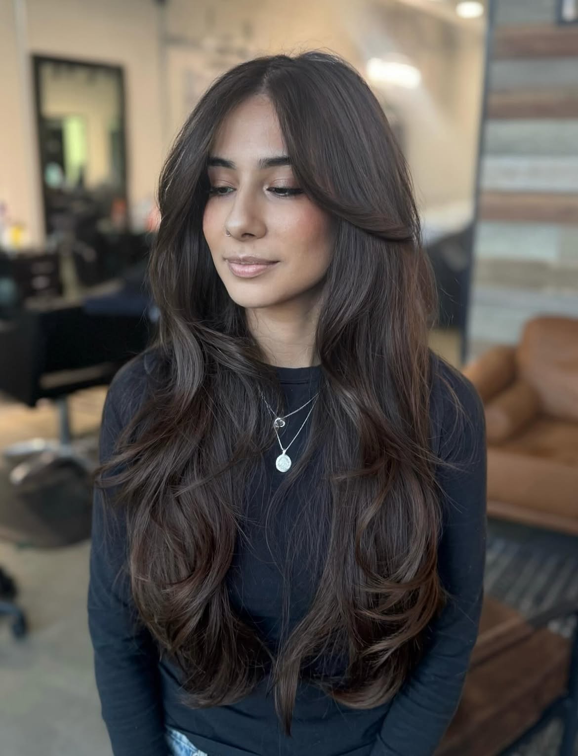 Voluminous Long Layers With Soft Curtain Bangs