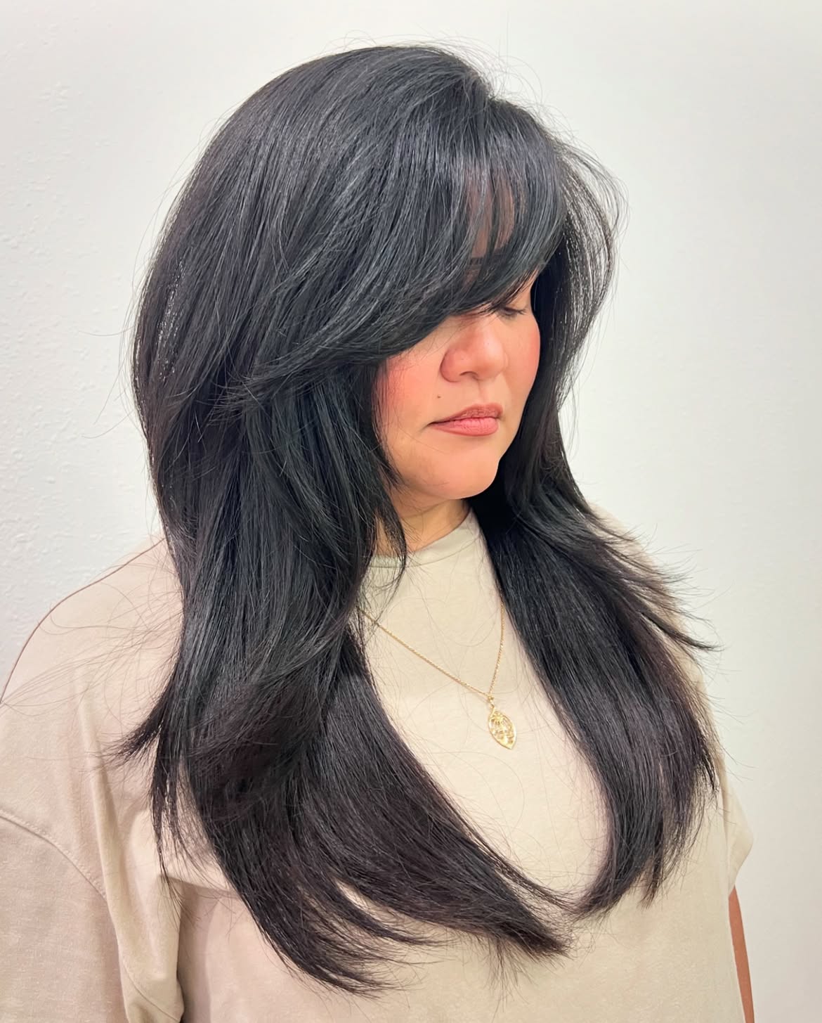 Voluminous Long Layers With Sweeping Side Bangs