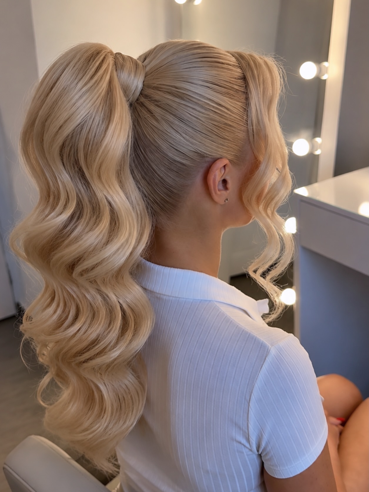 Voluminous Wavy High Ponytail With Face Framing Pieces