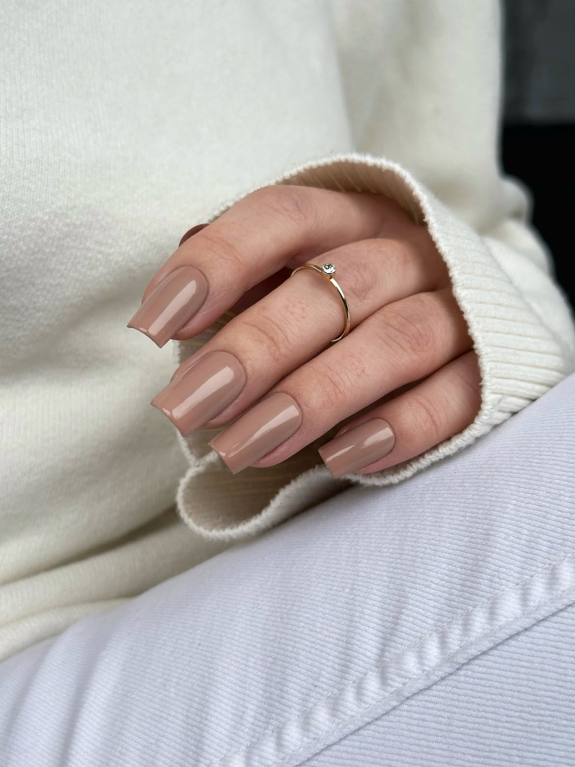 Warm Taupe Glossy Square Nails
