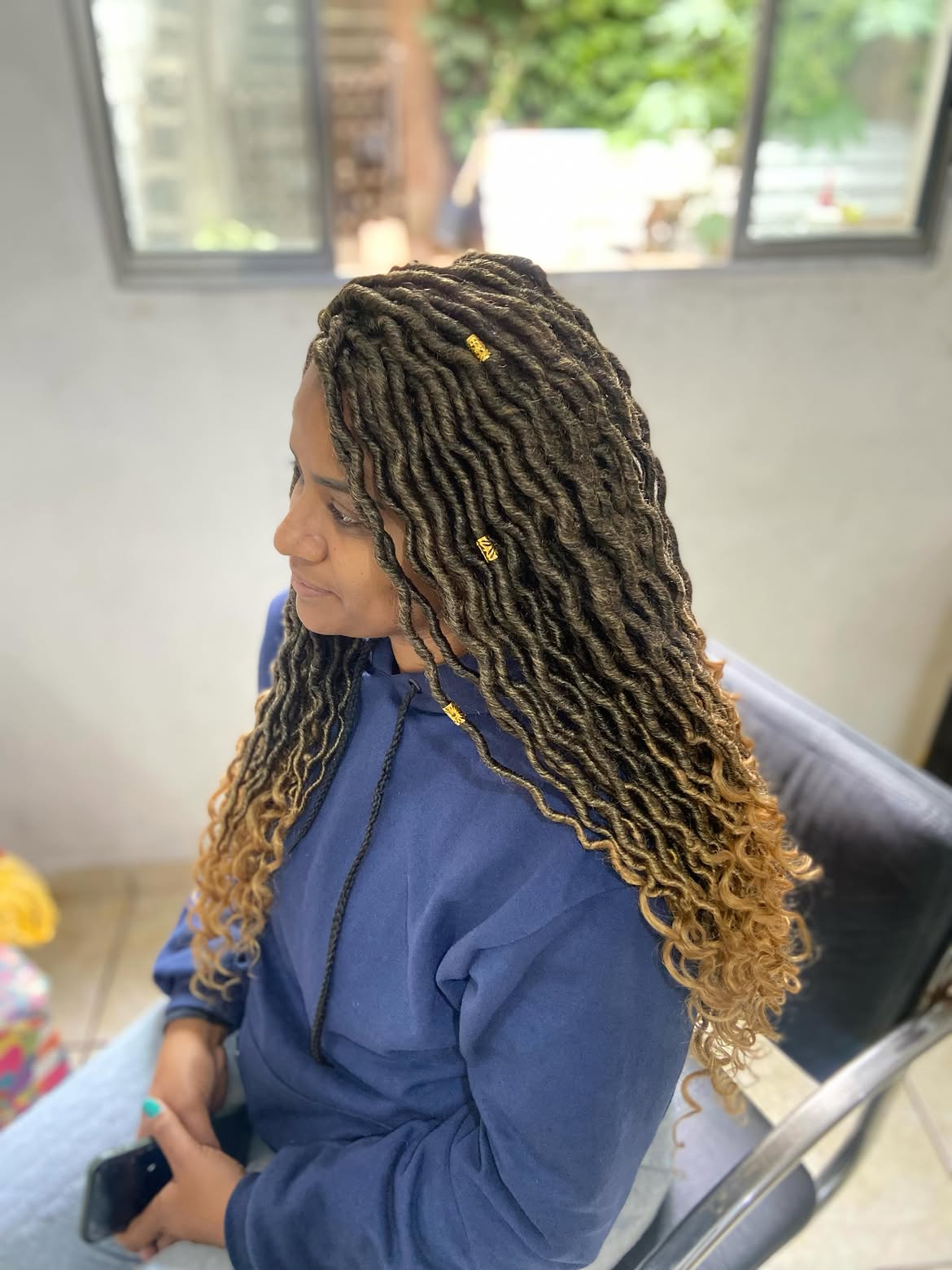 Wavy Goddess Faux Locs With Honey Blonde Ends