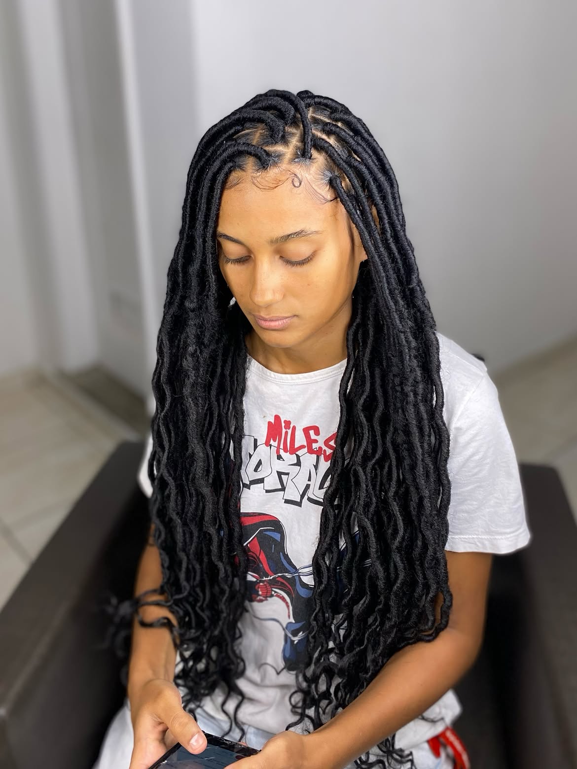 Wavy Jet Black Waist Length Faux Locs