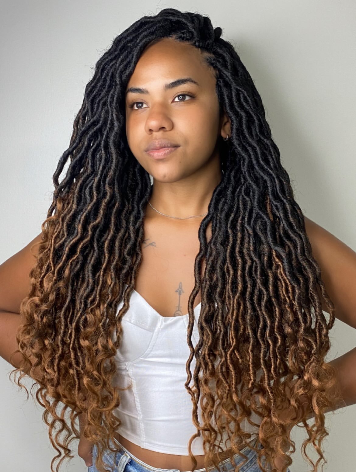 Wavy Ombre Faux Locs With Loose Ends