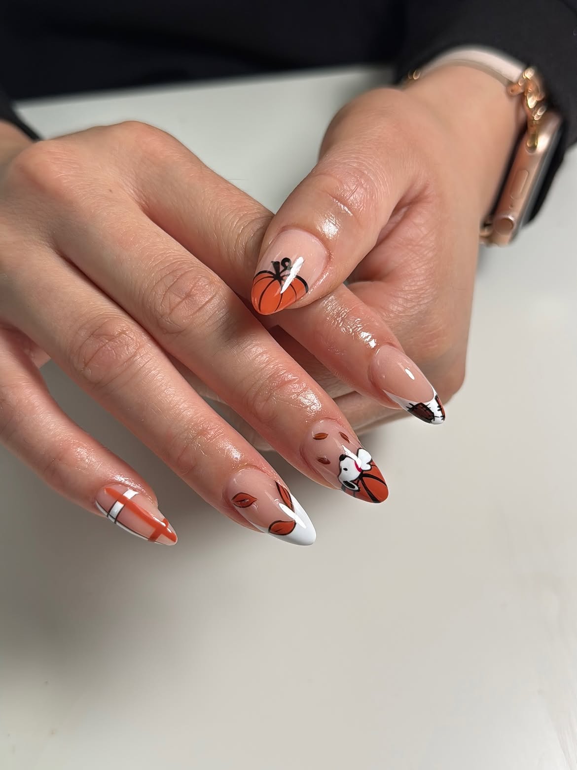 Whimsical Thanksgiving Pumpkin Patch Almond Nails