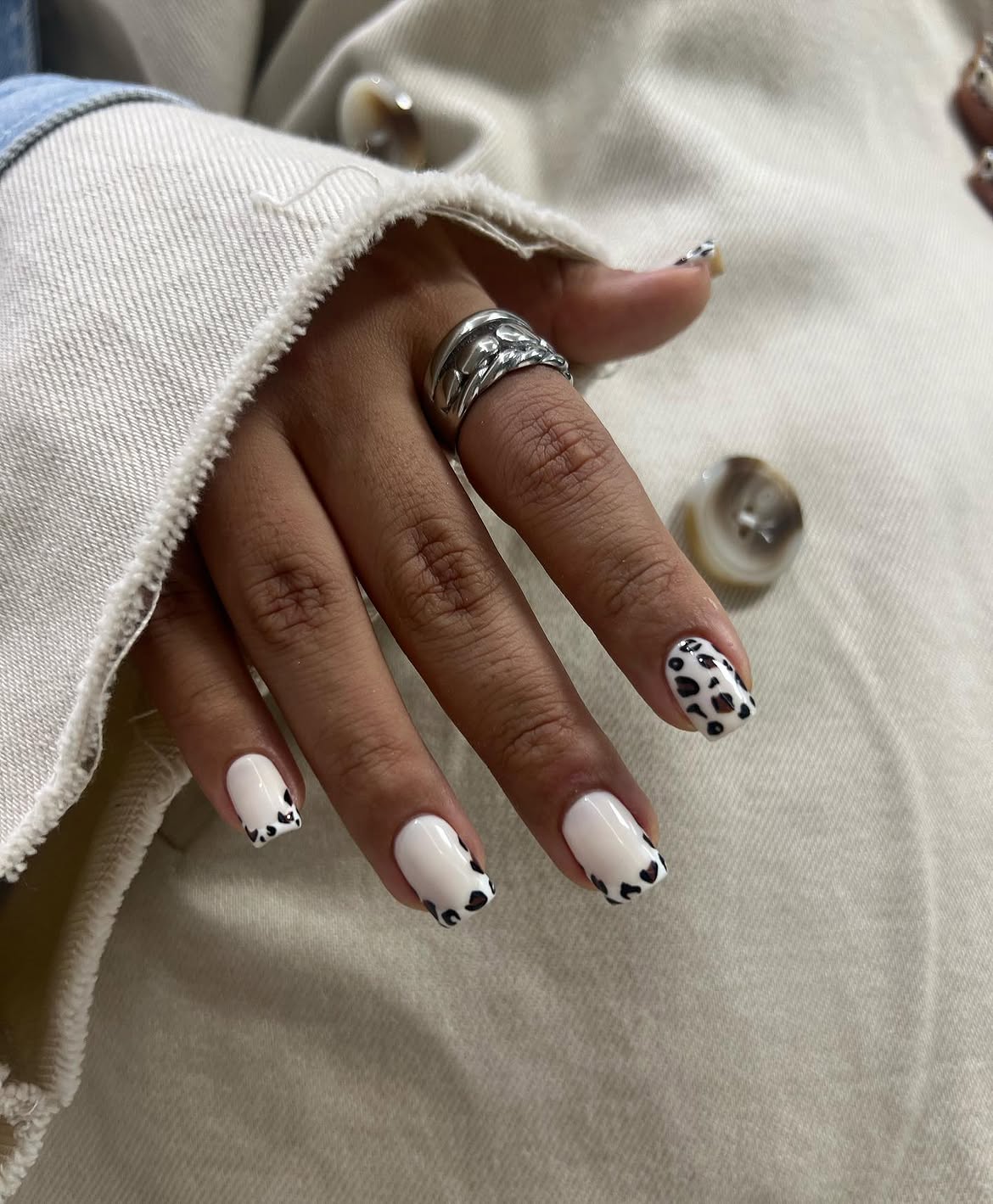 White & Black Dalmatian Spot French Tips