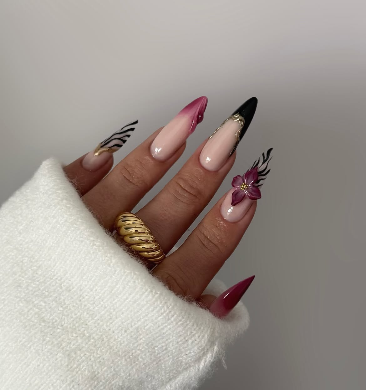 Wild Bloom Ombre Stiletto Nails