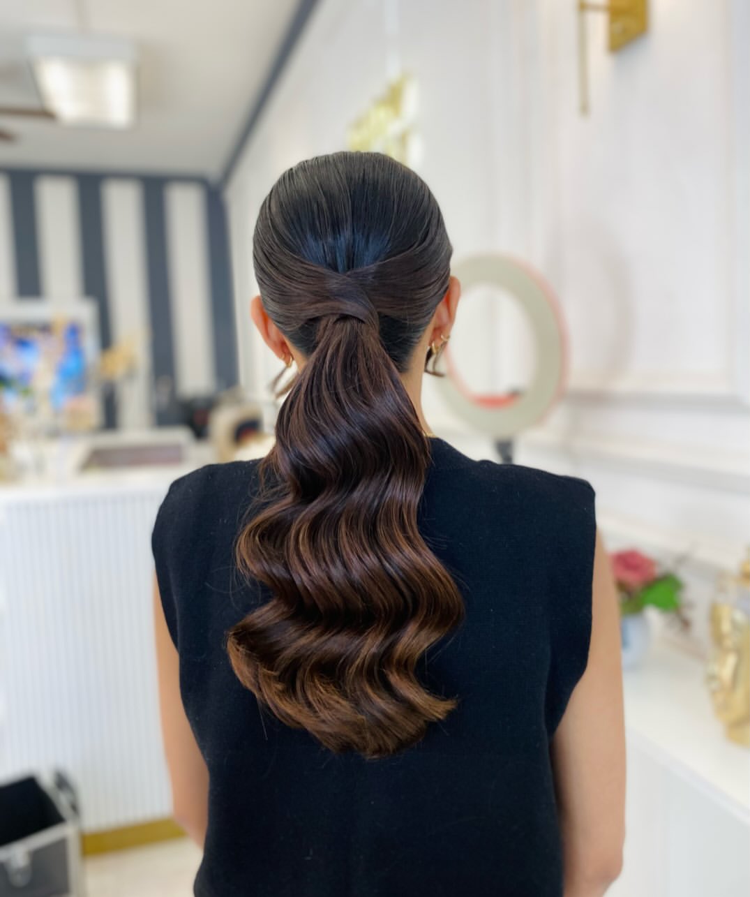 Wrapped High Ponytail With Hollywood Waves