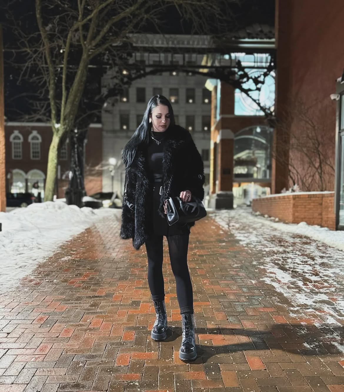All Black Winter Look With Chunky Boots