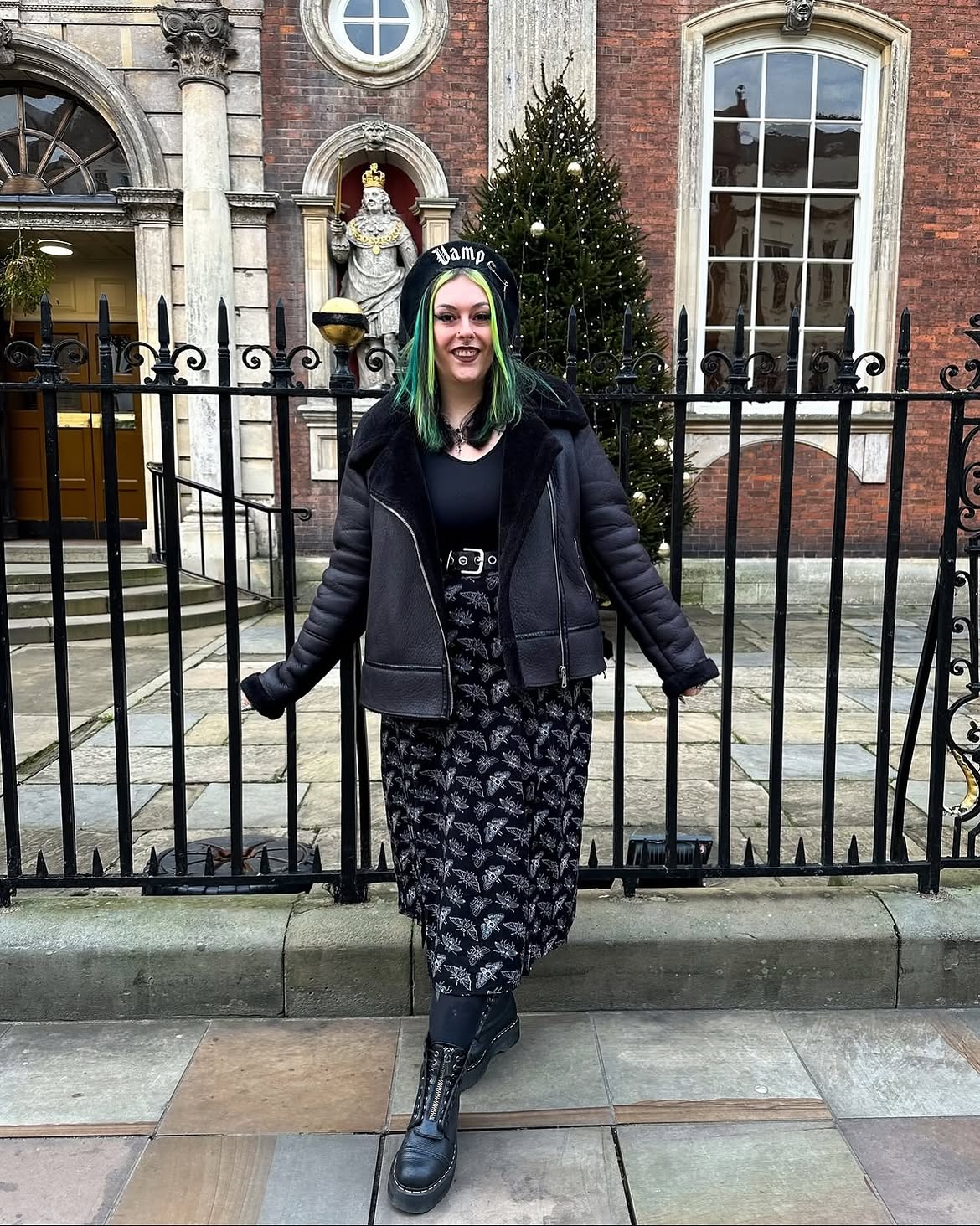 Alt Winter Look With Butterfly Print Midi Dress