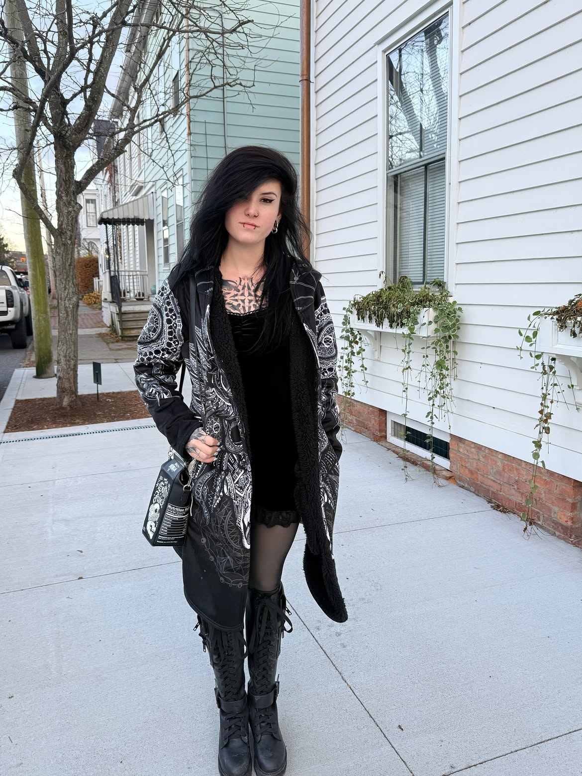 Alt Winter Outfit with Graphic Longline Jacket