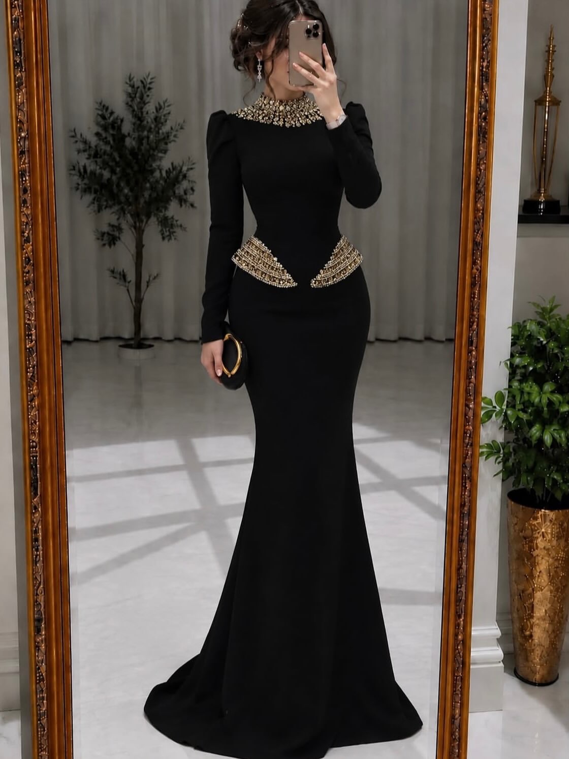 Black Embellished Mermaid Formal Gown