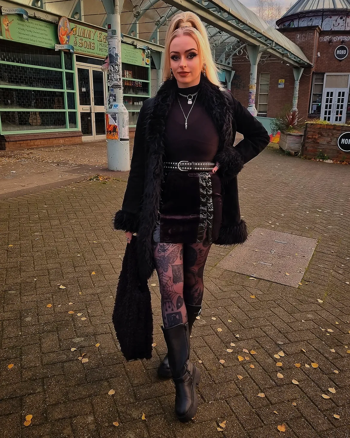 Black Faux Fur Trimmed Jacket Mini Dress Combo