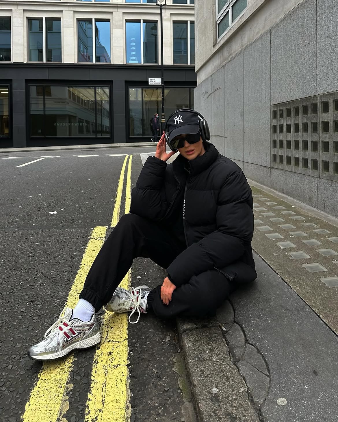 Black Puffer And Jogger Street Style