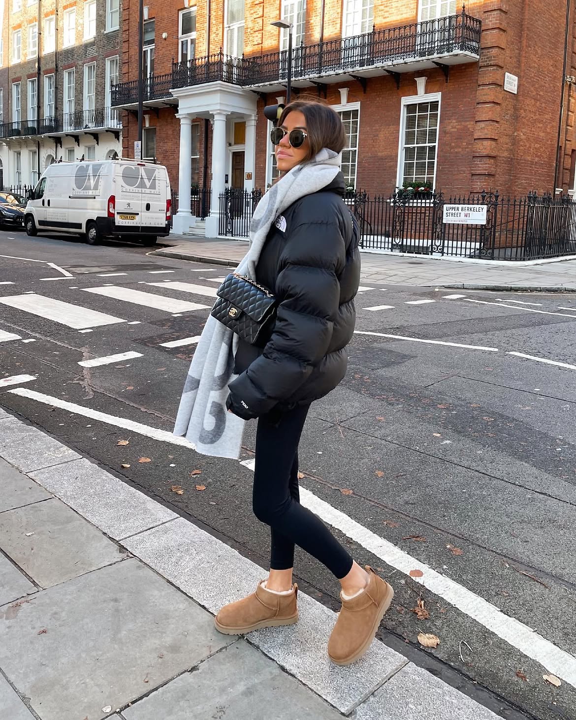 Black Puffer With Uggs And Luxe Scarf