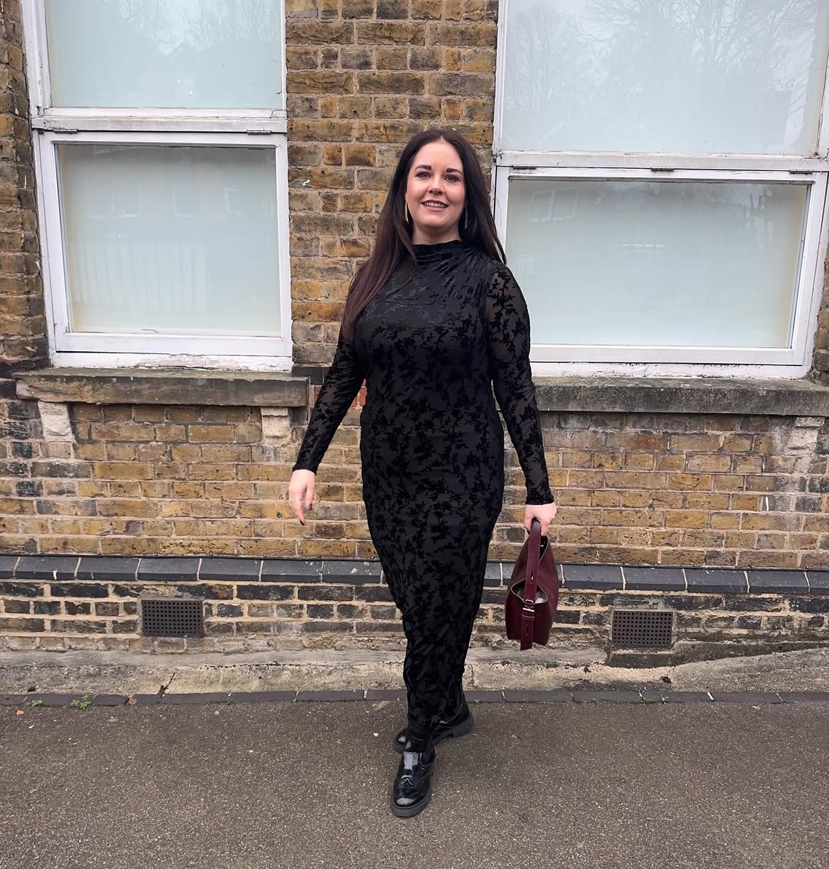 Black Velvet Maxi Dress With Chunky Boots