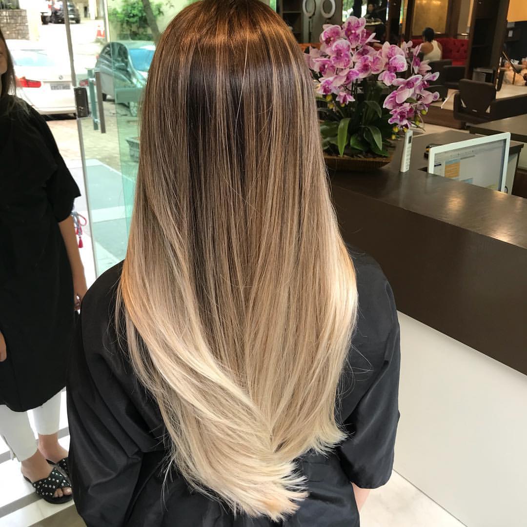 Blended Espresso To Bright Platinum Ombre Hair