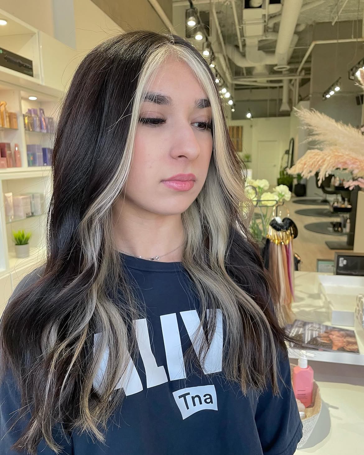 Bold Platinum Money Piece On Espresso Long Hair