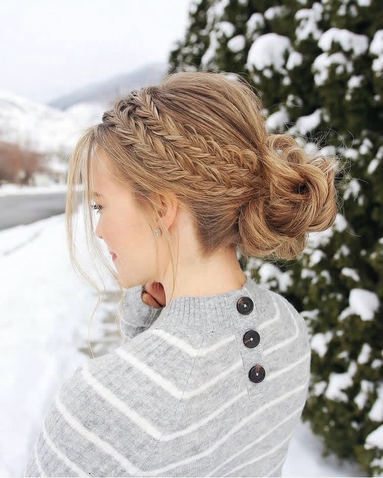 Braided Crown Updo With Honey Blonde Highlights