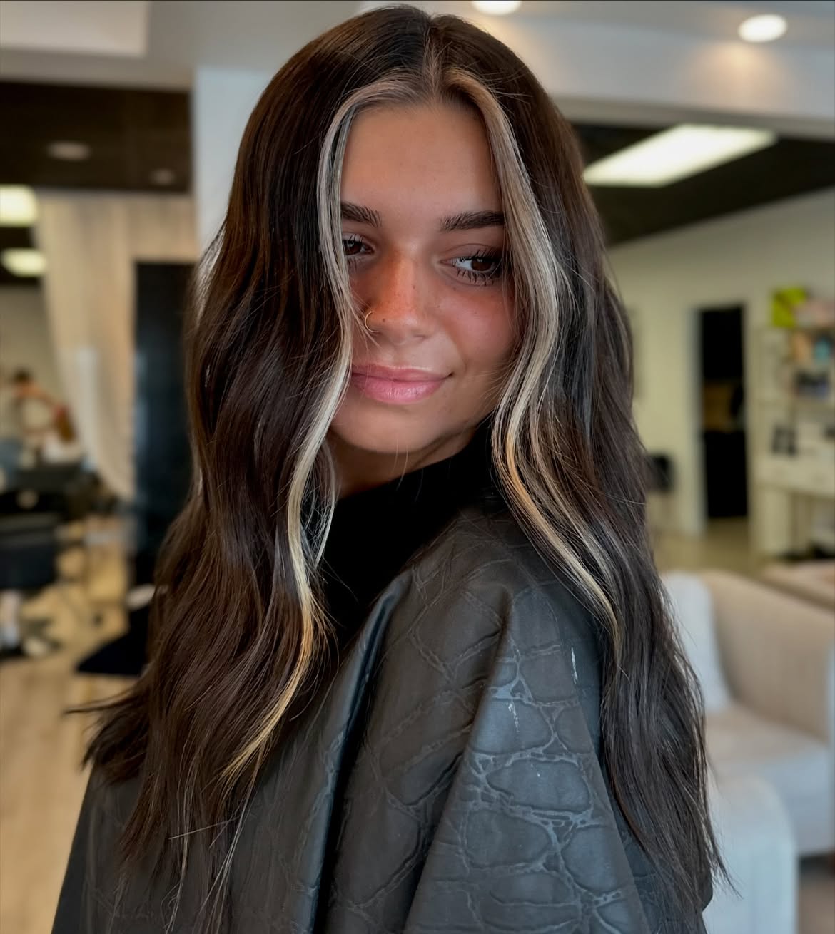 Bright Blonde Money Piece On Dark Brunette Waves