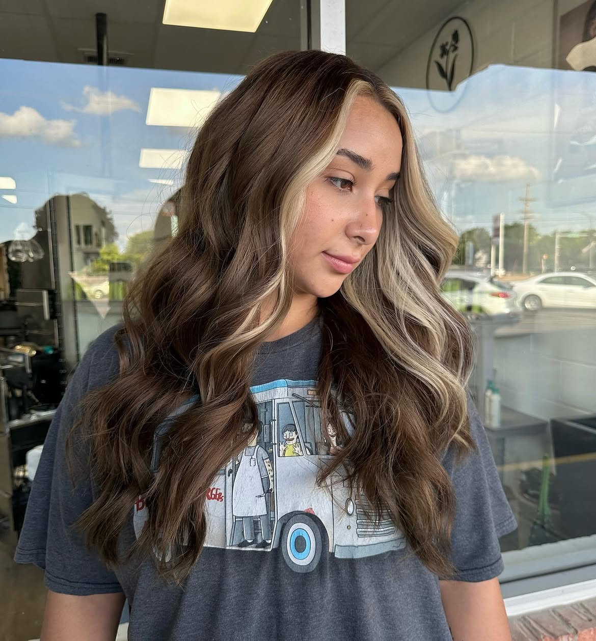 Bright Blonde Money Piece On Warm Brunette Waves