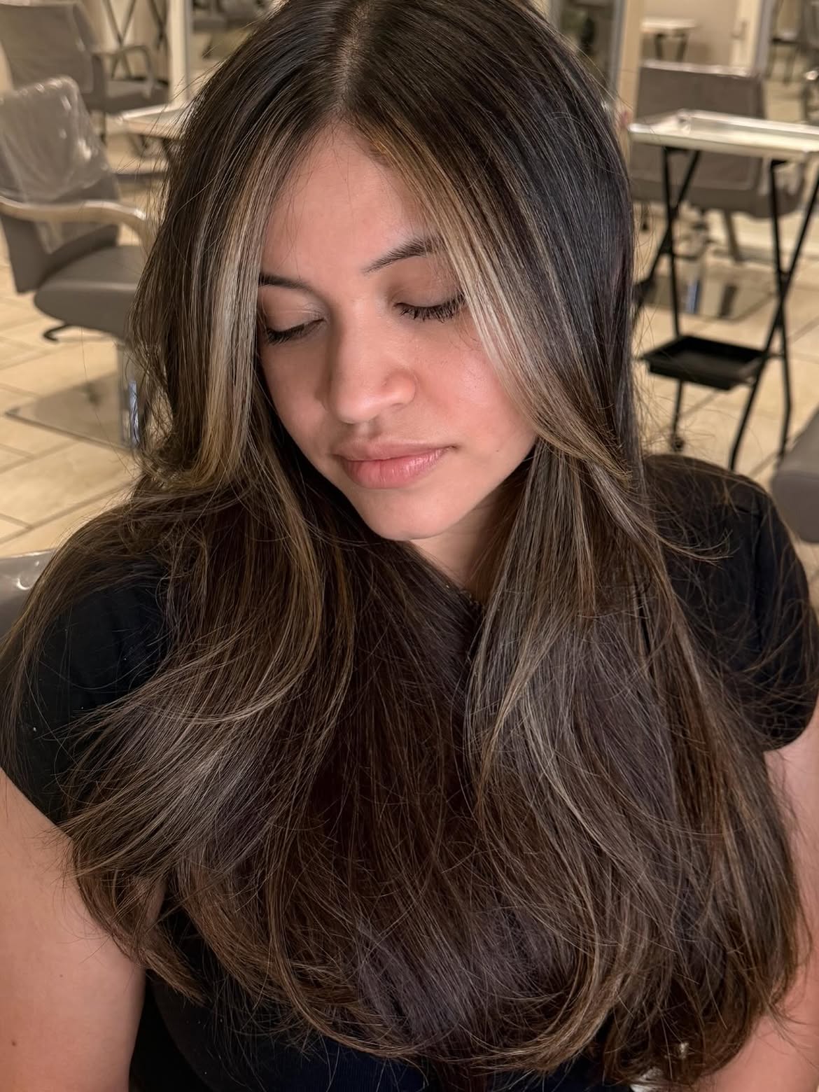 Bright Honey Blonde Money Piece On Dark Long Layers