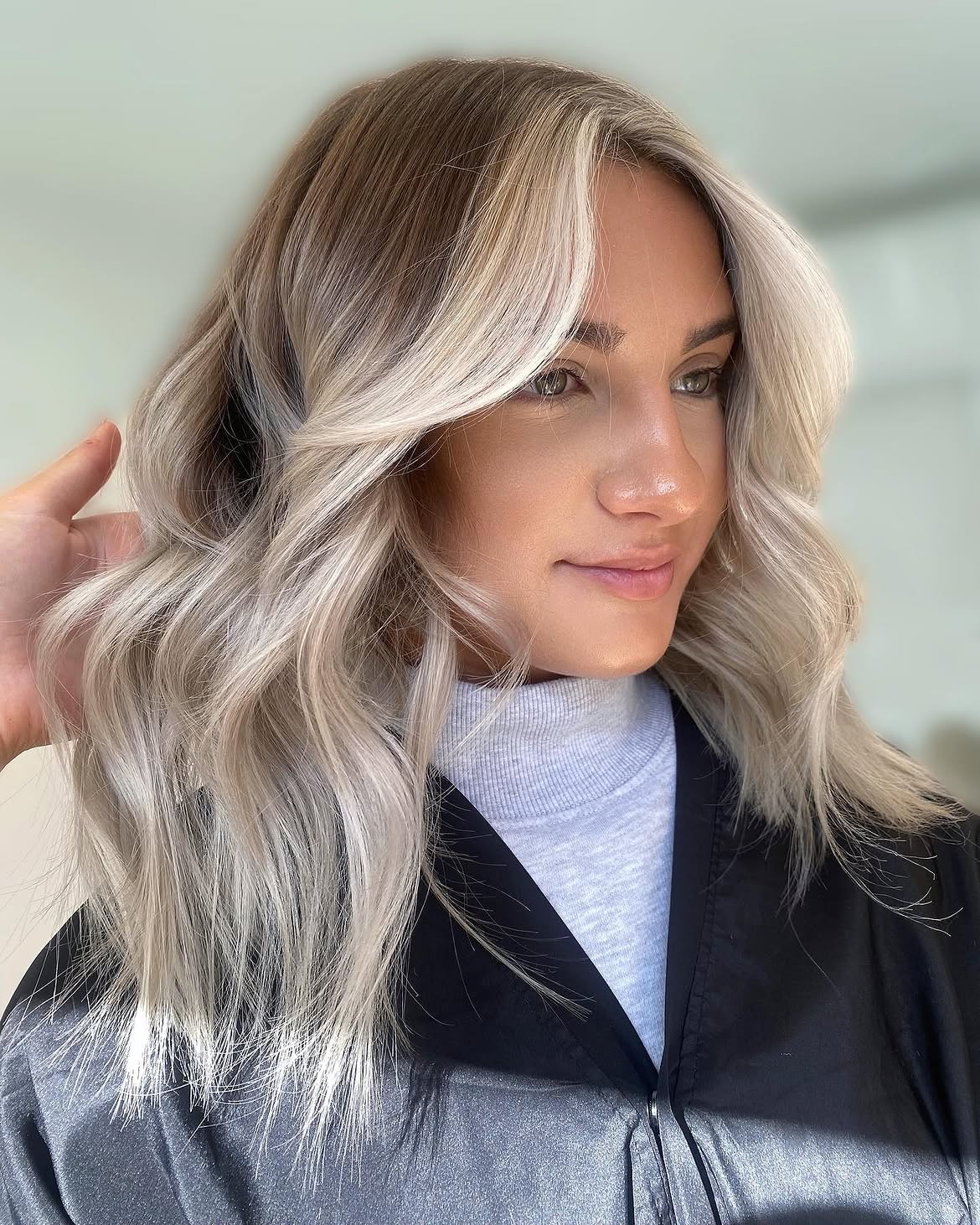 Bright Money Piece On Ash Blonde Waves