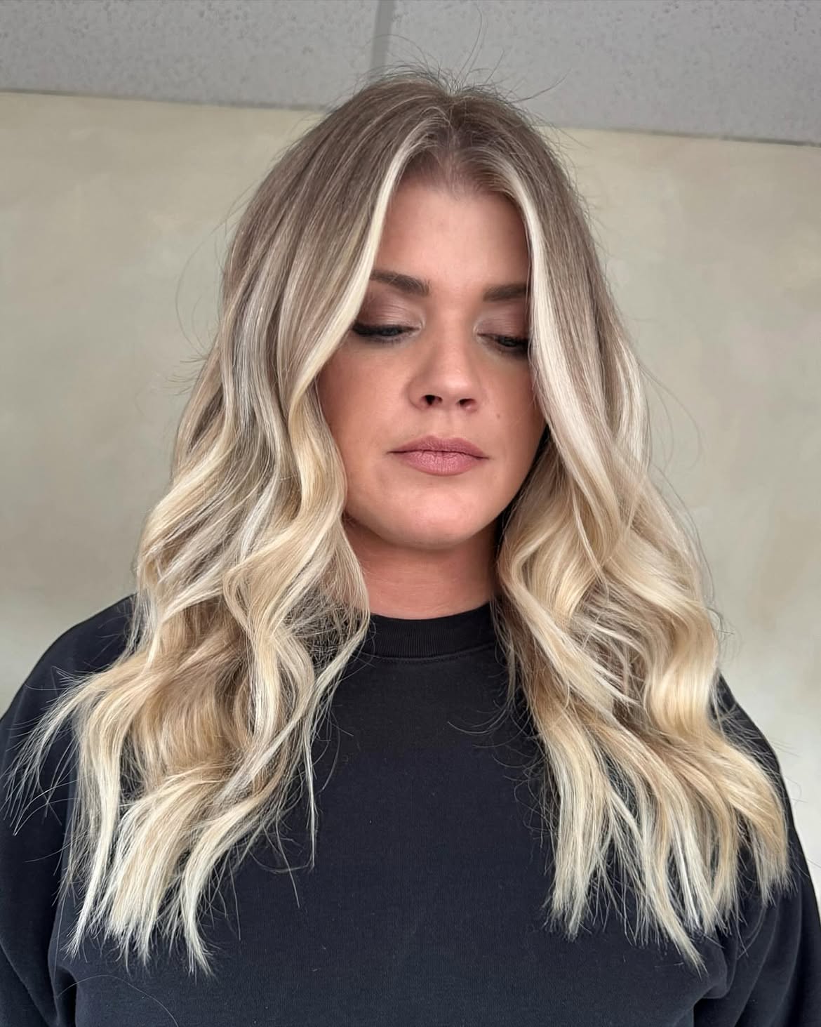 Bright Money Piece On Wavy Ash Blonde Layers