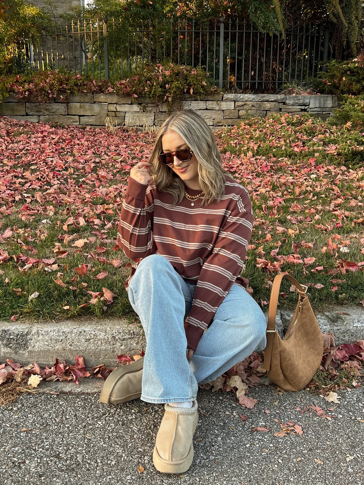 Brown Striped Long Sleeve With Light Wash Denim