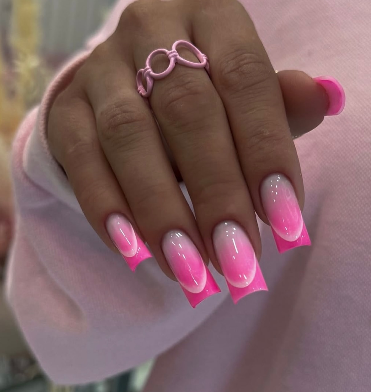 Bubblegum Pink French Ombre Coffin Nails