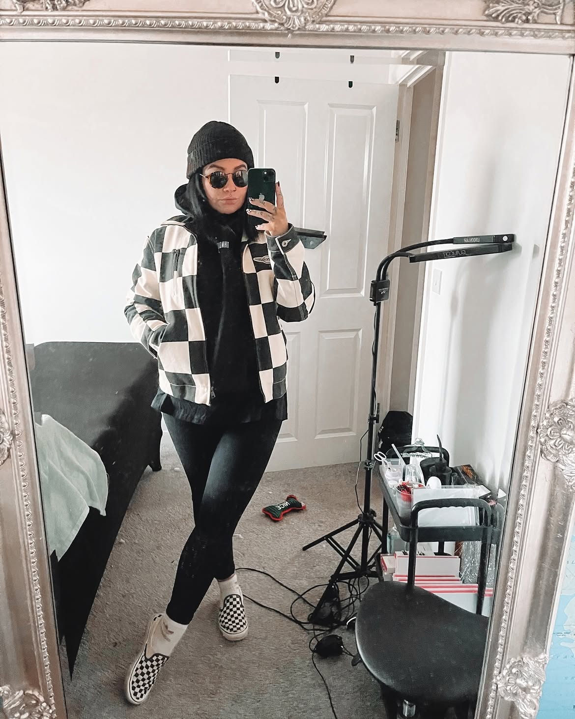 Checkerboard Jacket And Hoodie Street Style