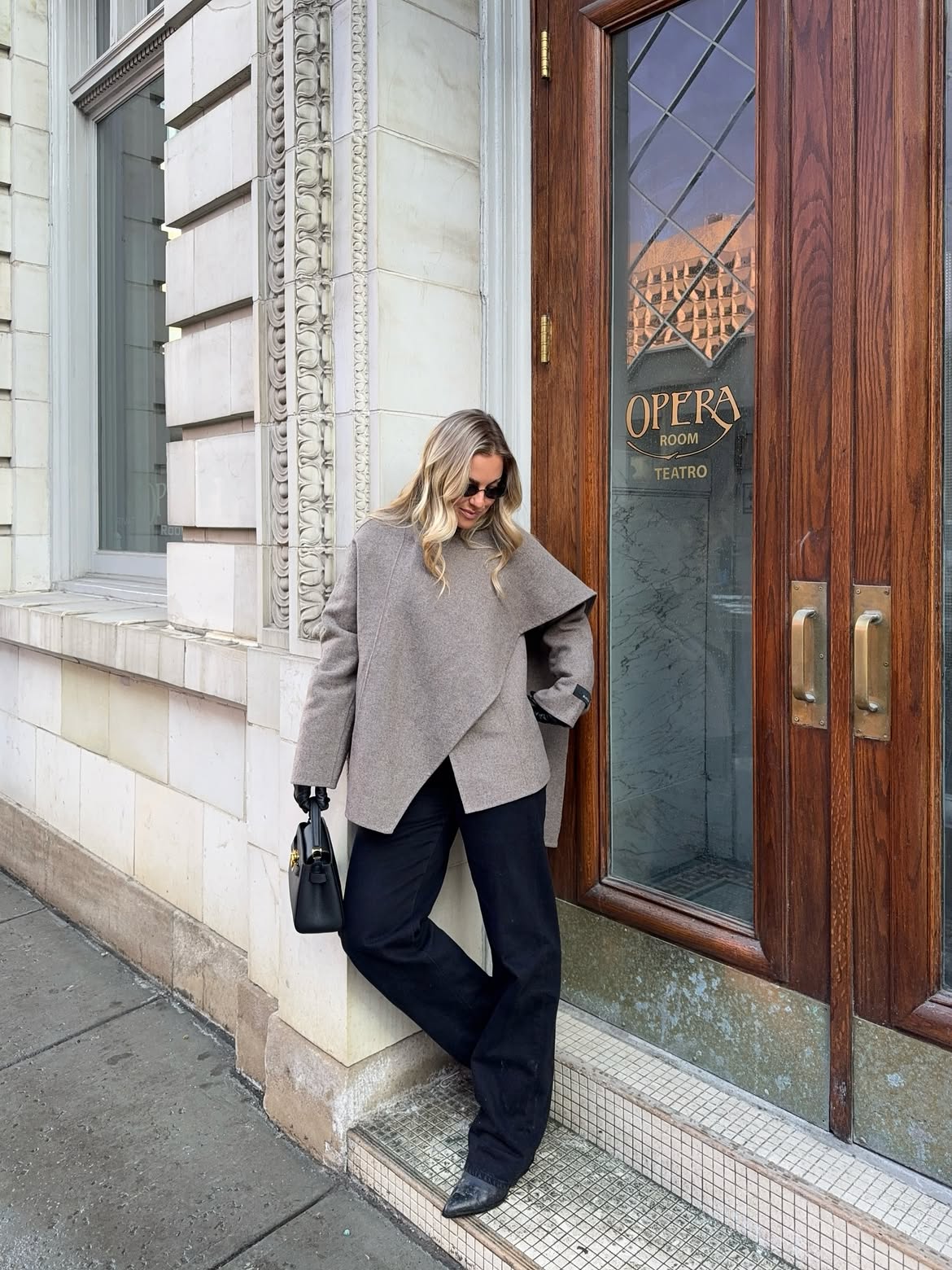 Chic Asymmetrical Blazer And Wide Leg Trouser Winter Look