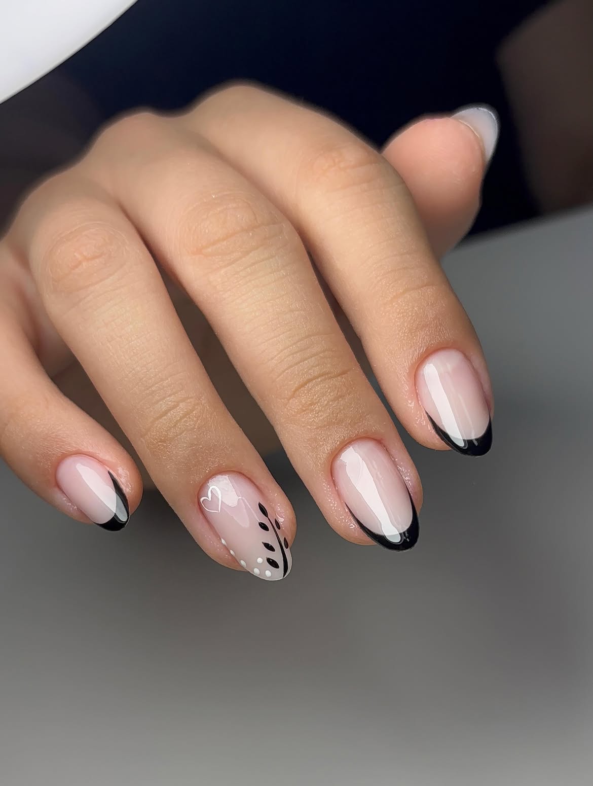 Chic Black French Tips With Delicate Nail Art