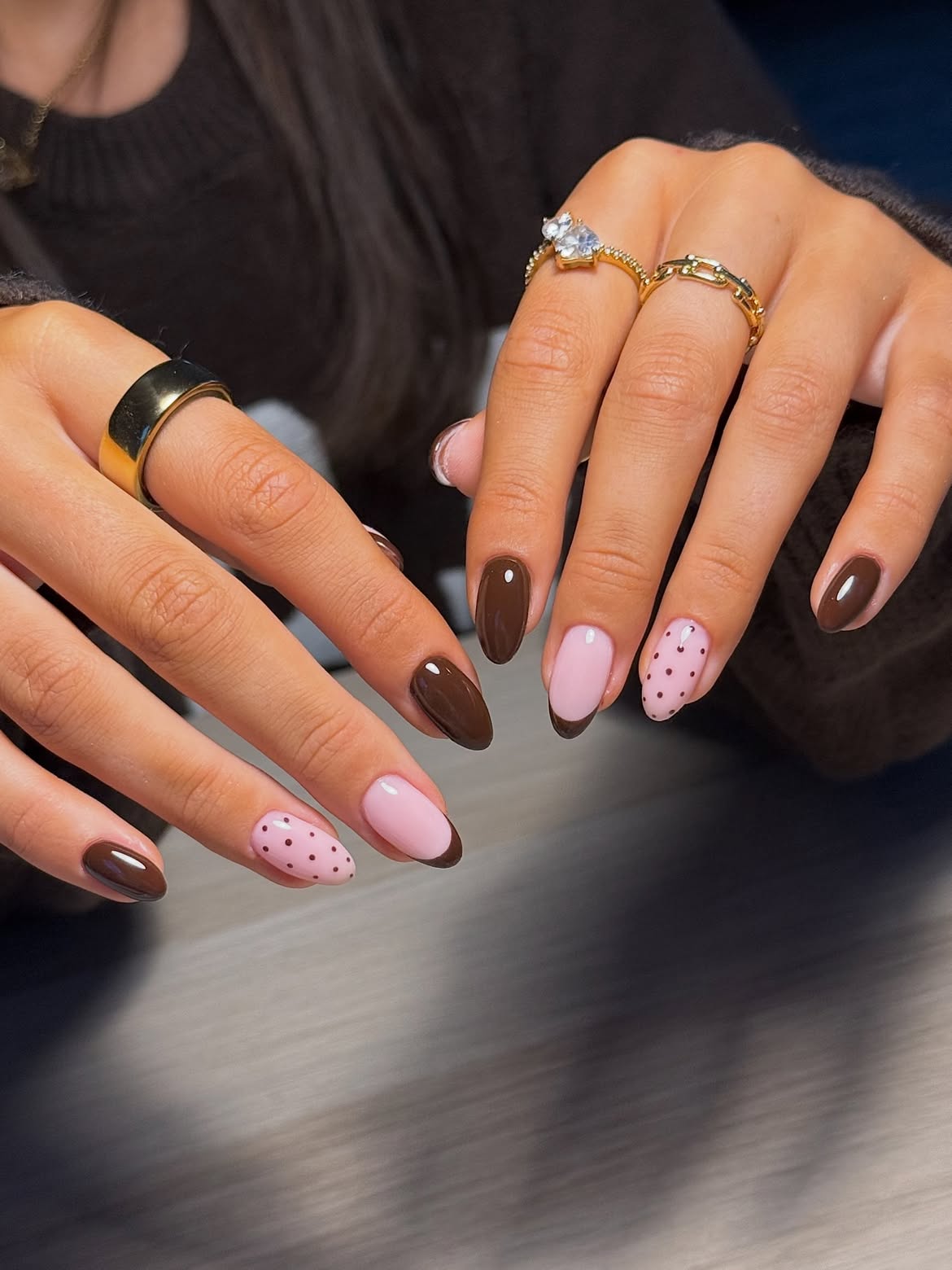 Chic Chocolate Milk Pink Polka Dot French Tips