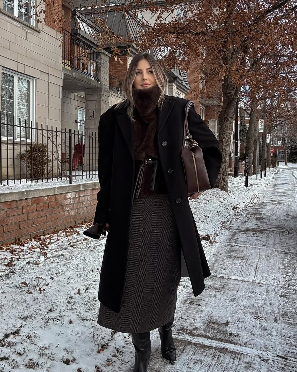 Chic Monochrome Winter Midi Skirt Look