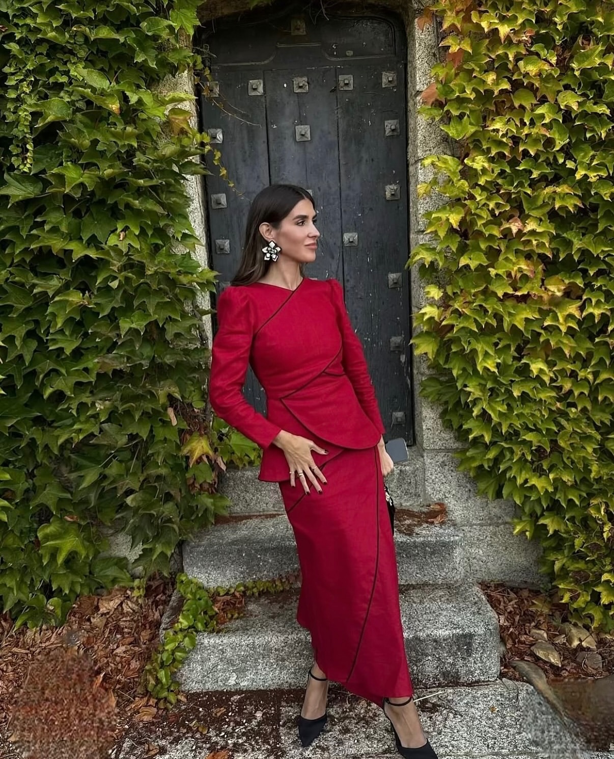 Chic Red Wrap Skirt And Top Set For Occasions
