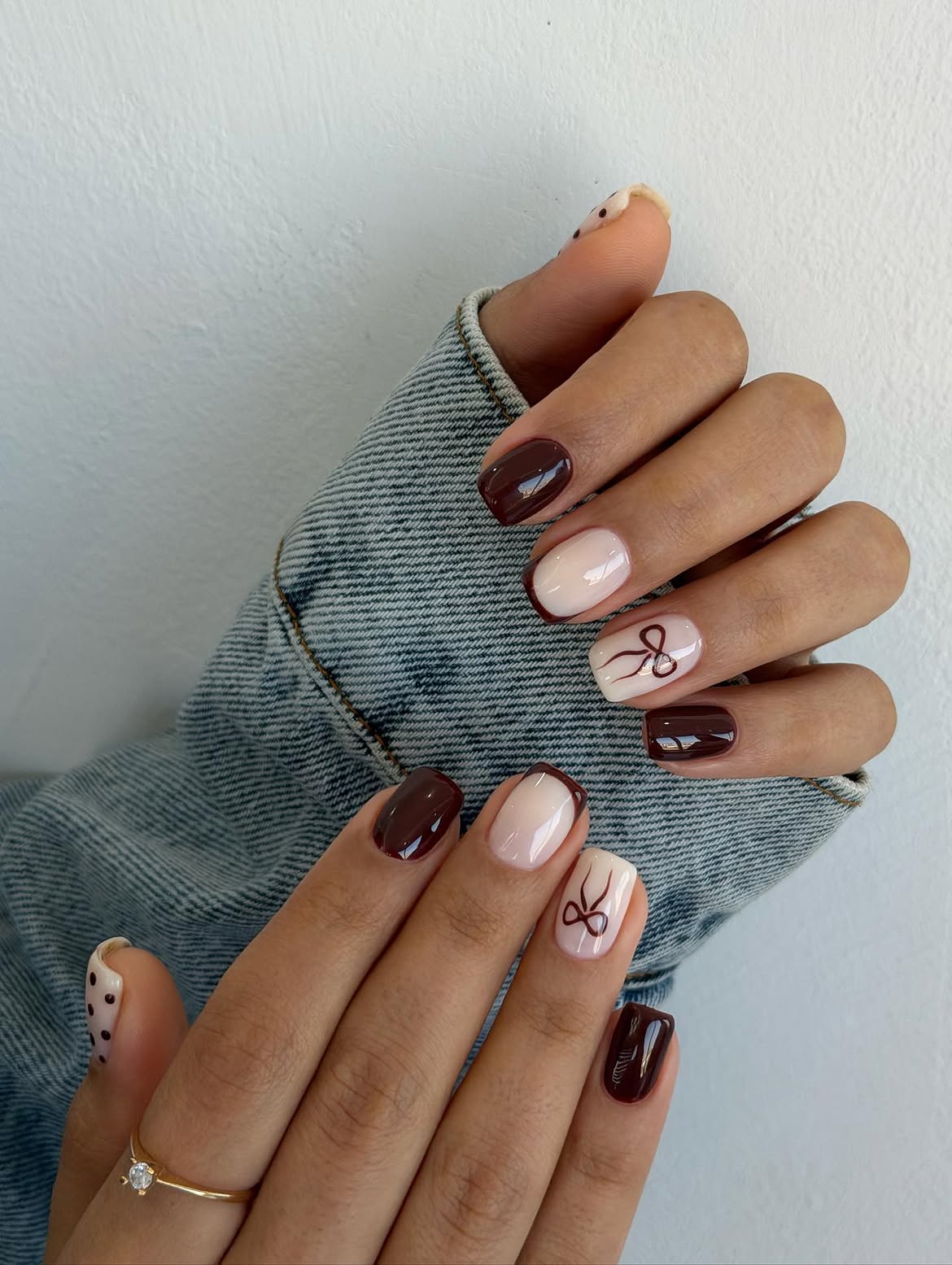 Chocolate Bow Accent French Tip Nails