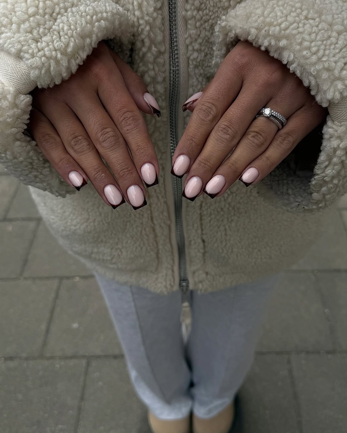 Chocolate French Tip Short Oval Nails