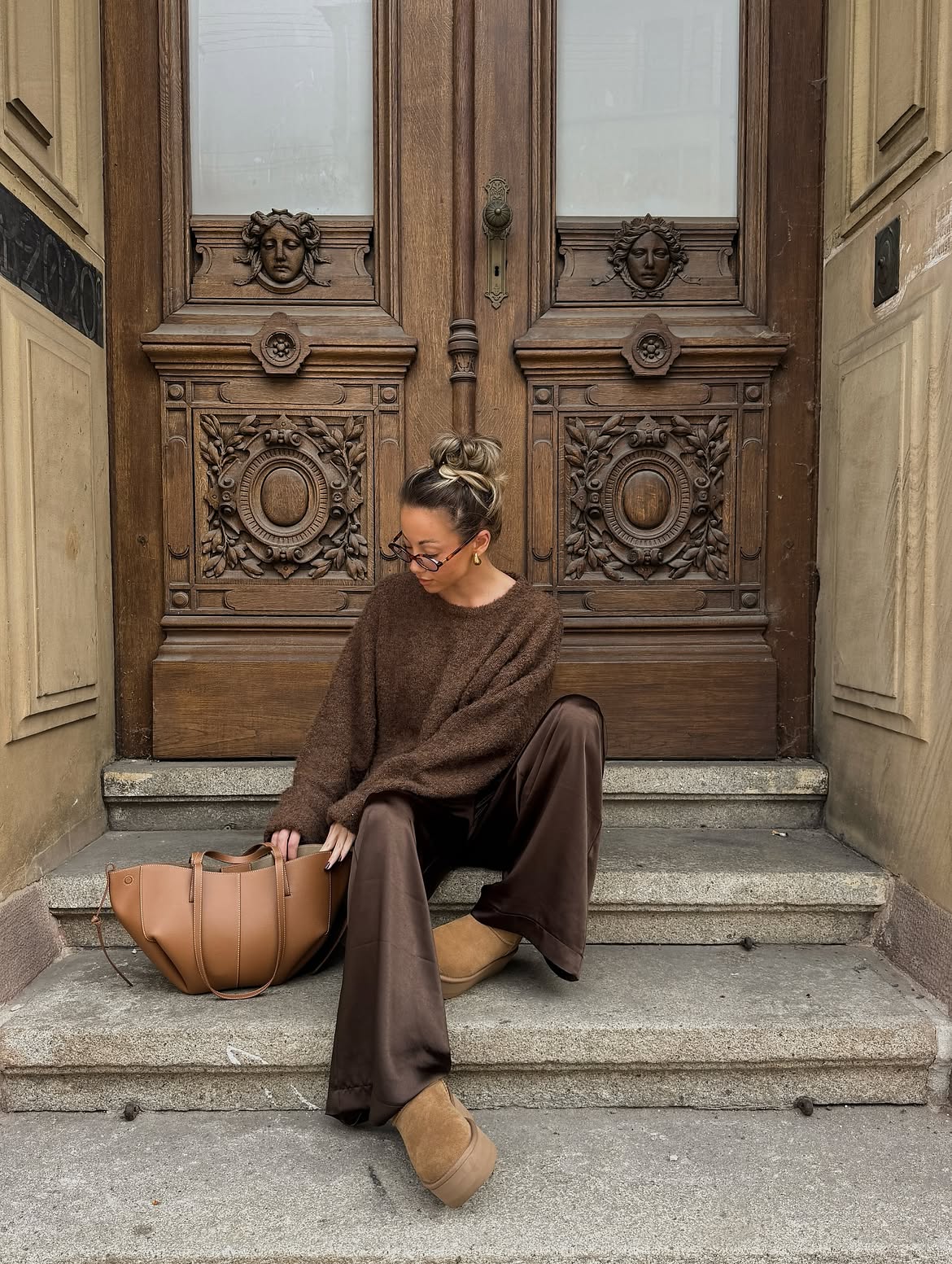 Chocolate Knit And Satin Trouser Cozy Ensemble