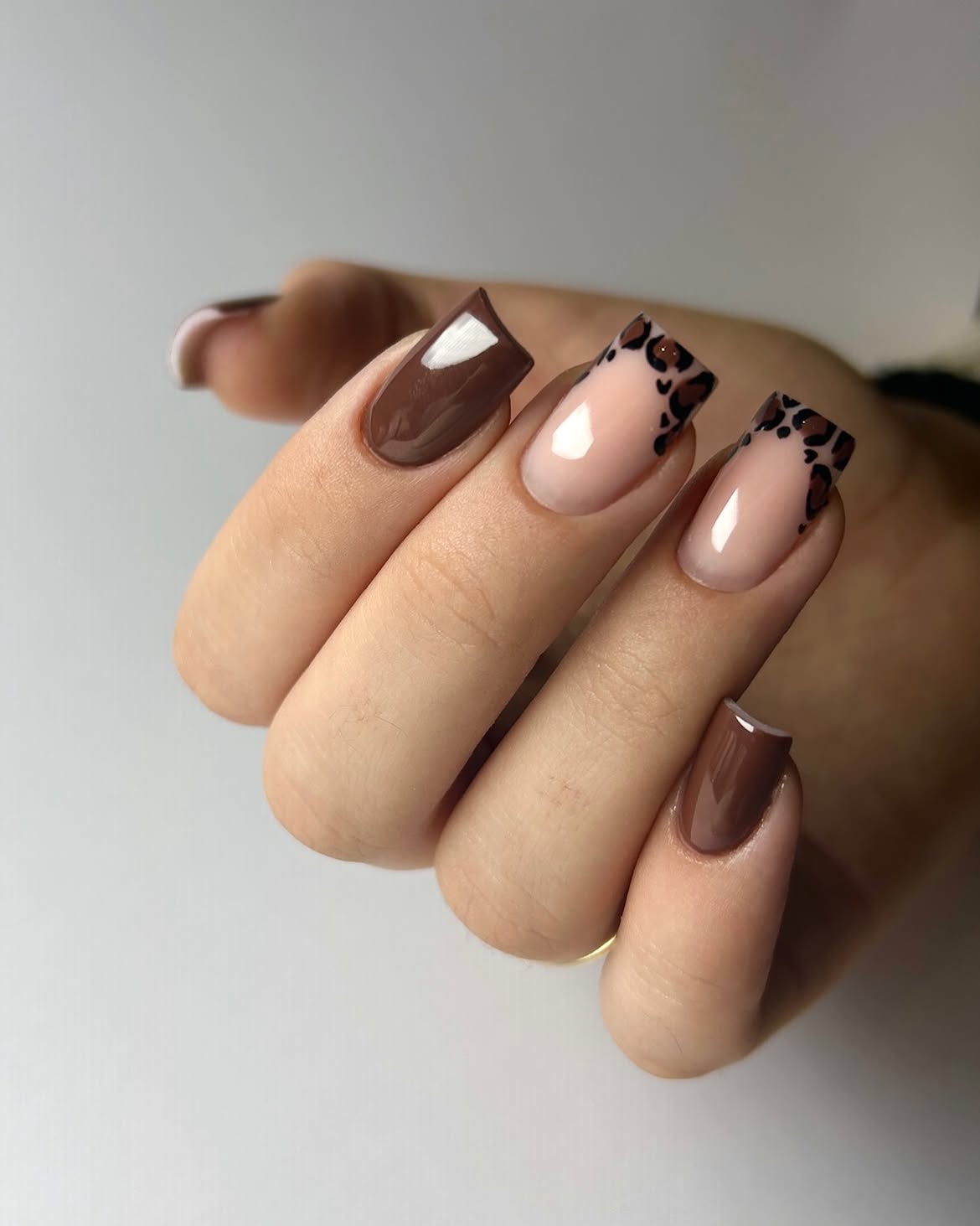 Chocolate Leopard French Square Nails