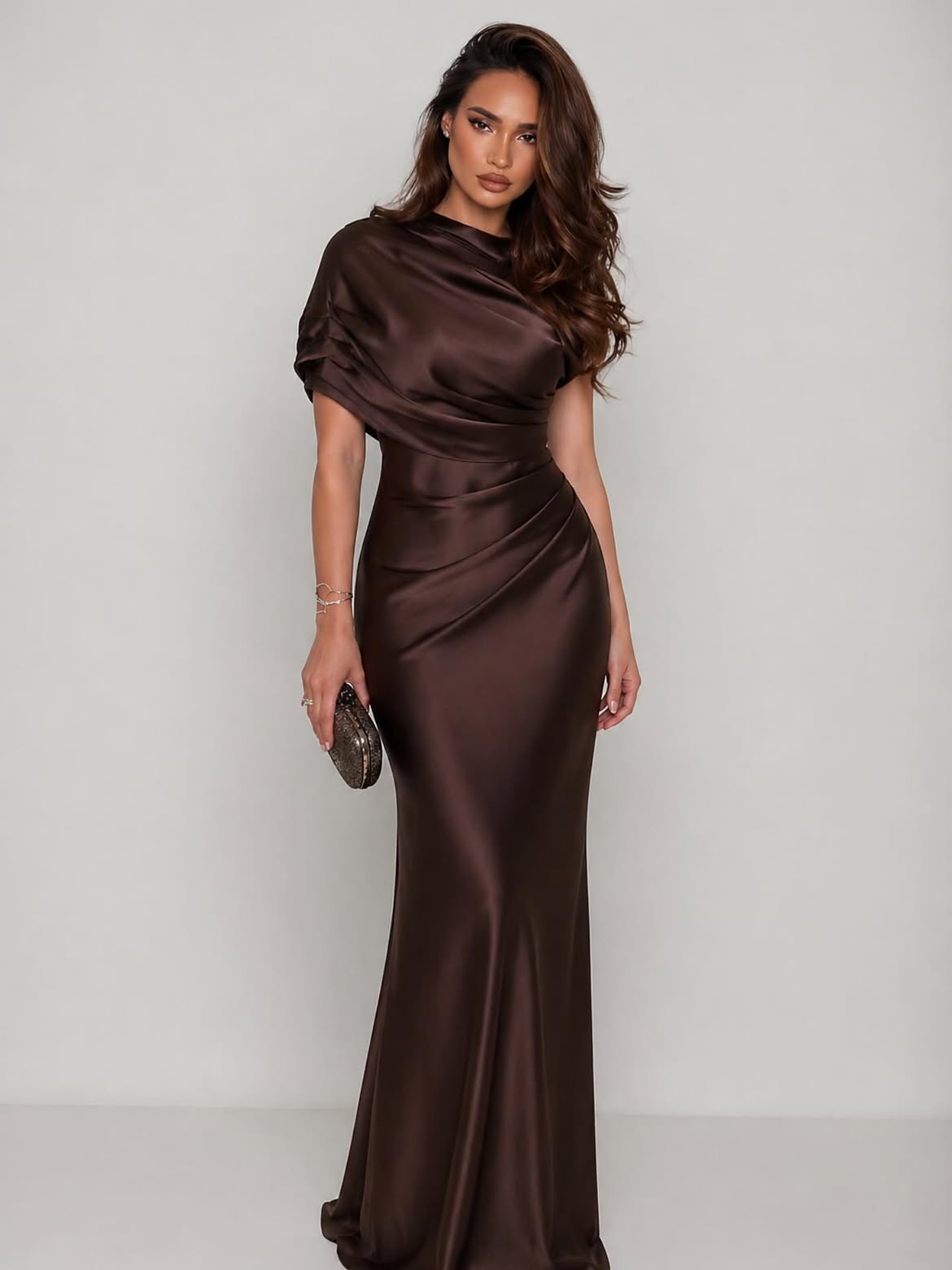 Chocolate Satin One Shoulder Formal Gown