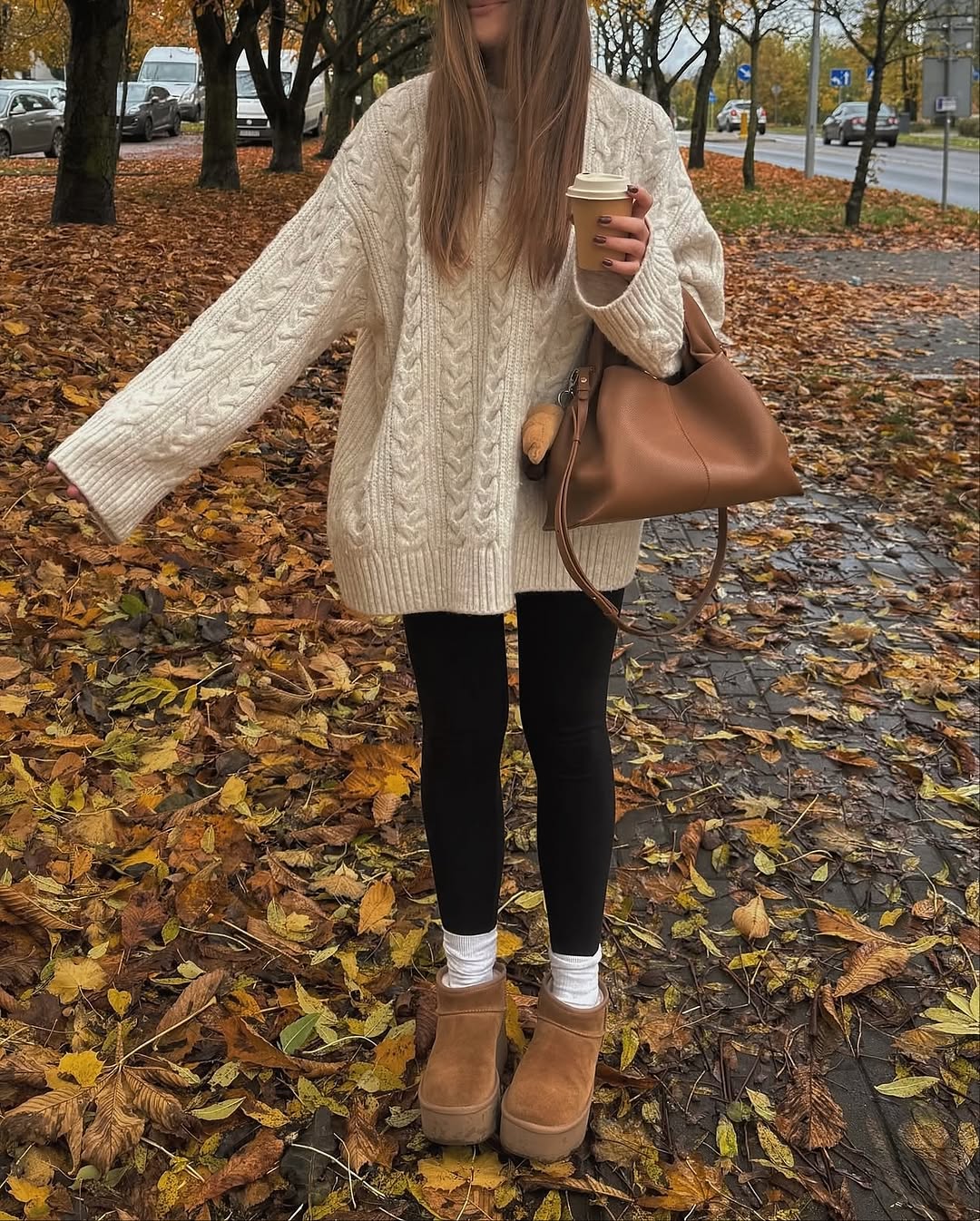 Chunky Cable Knit Sweater With Leggings And Boots